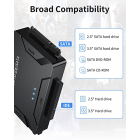 Адаптер POSUGEAR USB 3.0 – IDE та SATA для роз’ємів 2.5 та 3.5, конвертер жорстких дисків IDE SATA для Windows 10/8/7, Mac OS, Linux, PS5, Xbox X/S, джерело живлення 12 В у комплекті