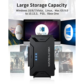 Адаптер POSUGEAR USB 3.0 – IDE та SATA для роз’ємів 2.5 та 3.5, конвертер жорстких дисків IDE SATA для Windows 10/8/7, Mac OS, Linux, PS5, Xbox X/S, джерело живлення 12 В у комплекті