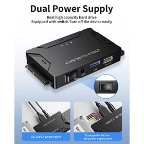 Адаптер POSUGEAR USB 3.0 – IDE та SATA для роз’ємів 2.5 та 3.5, конвертер жорстких дисків IDE SATA для Windows 10/8/7, Mac OS, Linux, PS5, Xbox X/S, джерело живлення 12 В у комплекті