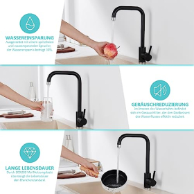 Grifo de cocina moderno Ulytid A1002 con rango de giro de 360° y acabado en acero inoxidable