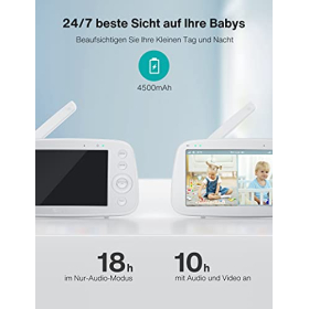 Monitor de bebé 720P con 2 cámaras: visión nocturna, audio y vídeo, alcance de 300 m