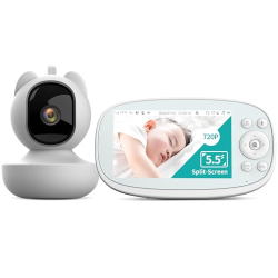 Monitor de bebé con cámara 1080P de 5,5", batería de 5000 mAh, visión nocturna, audio bidireccional y zoom 5x