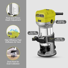 Fresadora DEWINNER de 710 W con 3 pinzas, fresadora profesional para madera con accesorios.