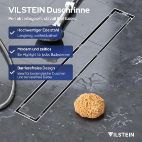 Vilstein© Duschrinne mit Geruchsblocker und Haarsieb / befliesbar / Größen zwischen 30 cm – 160 cm