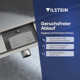 Vilstein© Duschrinne mit Geruchsblocker und Haarsieb / befliesbar / Größen zwischen 30 cm – 160 cm