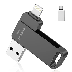USB-накопичувач для iPhone 256 ГБ Apple Certified Lightning, Vackiit USB C-накопичувач USB 3.0 фотонакопичувач, розширення пам’яті для мобільного телефону iPad, iOS, OTG Android