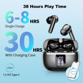 Auriculares Bluetooth, Auriculares Intrauditivos Inalámbricos Bluetooth 5.4 con 4 Micrófonos ENC, Auriculares Inalámbricos con Graves Profundos durante 38 Horas, Pantalla LED, Control Táctil, Auriculares Impermeables IPX7, USB-C