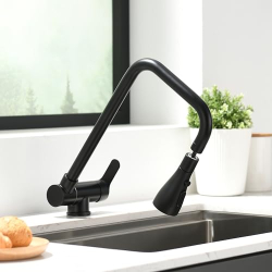 Grifo de cocina plegable con 3 tipos de chorro, acero inoxidable 304, color negro, diseño para instalación bajo ventana.