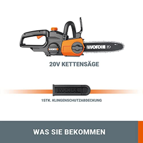 WORX 20V Cordless Chainsaw, 25 cm Cutting Length, Automatic Chain Tensioning