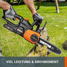 WORX 20V Cordless Chainsaw, 25 cm Cutting Length, Automatic Chain Tensioning