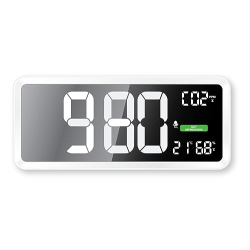 Medidor de calidad del aire Technoline WL1040 con pantalla de CO2 y reloj de pared en color blanco.