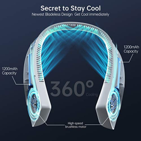 Neck Air Conditioner Without Blades, Portable Rechargeable USB Hands-Free Headset Design Neck Air Conditioner with 3 Wind Speeds