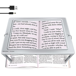 Lupa de mano con luz LED, 50 LED, rectangular, 4 aumentos, para página completa, con luz LED, plegable, portátil, 2 modos de potencia, para personas con discapacidad visual y personas mayores