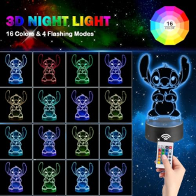 Moocuca Stitch Lamp, 3D ночник для ночника, детский пульт дистанционного управления, управление 16 цветовыми вариациями, украшение на прикроватной тумбочке, творческая атмосфера, праздничные подарки
