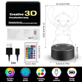 Moocuca Stitch Lamp, 3D ночник для ночника, детский пульт дистанционного управления, управление 16 цветовыми вариациями, украшение на прикроватной тумбочке, творческая атмосфера, праздничные подарки