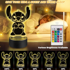 Moocuca Stitch Lamp, 3D ночник для ночника, детский пульт дистанционного управления, управление 16 цветовыми вариациями, украшение на прикроватной тумбочке, творческая атмосфера, праздничные подарки