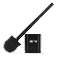 MOSTDB - Escobilla de baño de silicona con soporte de secado rápido, escobilla de baño antibacteriana y soporte para escobilla de baño con montaje en pared, sin taladrar, color negro
