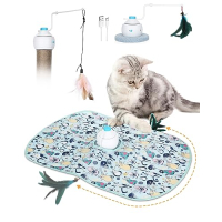 HAPPY HACHI Cat Toy Independence, інтерактивна іграшка для котів 3-в-1 з автоматичним обертанням на 360 градусів, електрична іграшка для котів, що перезаряджається через USB (світло-блакитна)