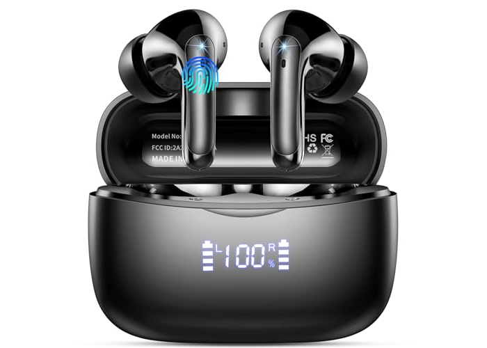 WeurGhy Bluetooth Headphones, Wireless Bluetooth 5.3 In-Ear Headphones with 4 ENC Noise Cancelling Mic, 56H HiFi Stereo Deep Bass Playtime, IP7 Waterproof Earphones LED Display, Charcoal Black WeurGhy Bluetooth Headphones, Wireless Bluetooth 5.3 In-Ear Headphones with 4 ENC Noise Cancelling Mic, 56H HiFi Stereo Deep Bass Playtime, IP7 Waterproof Earphones LED Display, Charcoal Black