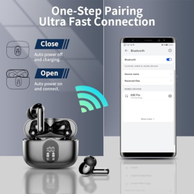 Auriculares Bluetooth, Auriculares deportivos inalámbricos Bluetooth 5.3 con 4 micrófonos, 40 horas de reproducción, Pantalla LED, Reducción de ruido ENC