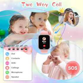 Reloj inteligente infantil con función de teléfono, SOS, cámara y juegos, color rosa.