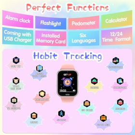 Reloj inteligente infantil con función de teléfono, SOS, cámara y juegos, color rosa.