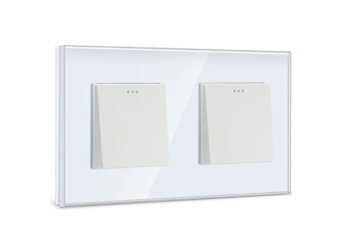 BSEED Double Light Switch with Glass Frame, Flush Mount, White BSEED Double Light Switch with Glass Frame, Flush Mount, White