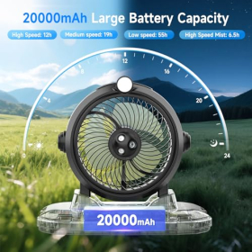 XTTANK 11L Camping Fan with LED, 20000mAh, 3 Speeds, 3 Mist Modes