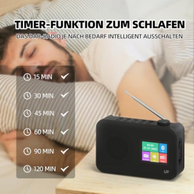 Цифровое радио LFF DAB+ с FM, Bluetooth и цветным дисплеем | Компактный кухонный радиоприемник, работающий от сети и батареек, черный