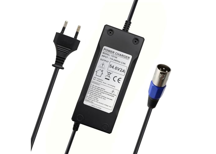 Abakoo 54.6V 2A charger for 48V Li-Ion batteries with XLRM for electric bikes and skateboards Abakoo 54.6V 2A charger for 48V Li-Ion batteries with XLRM for electric bikes and skateboards