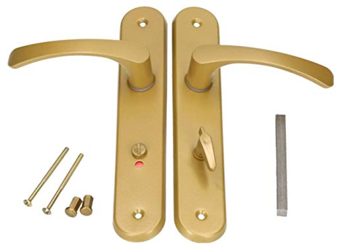 KOTARBAU® Juego de tiradores para puerta de baño de diseño clásico con pestillo y cerradura, 90 mm, aluminio, dorado KOTARBAU® Juego de tiradores para puerta de baño de diseño clásico con pestillo y cerradura, 90 mm, aluminio, dorado