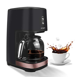 Cafetera de filtro retro con filtro permanente, hasta 12 tazas, cafetera de diseño retro con vaso de 1,5 litros, placa de cocción | transmisión automática | No muy grande (negro)