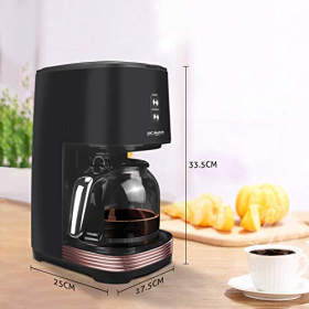 Cafetera de filtro retro con filtro permanente, hasta 12 tazas, cafetera de diseño retro con vaso de 1,5 litros, placa de cocción | transmisión automática | No muy grande (negro)