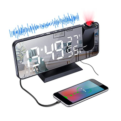 Reloj despertador digital con proyección, LED de 7", alarma dual, USB