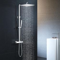 YOOZENA shower set with thermostat, 25x25 cm head shower, stainless steel, rain shower
