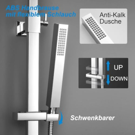YOOZENA Duschset mit Thermostat, 25x25 cm Kopfbrause, Edelstahl, Regenbrause