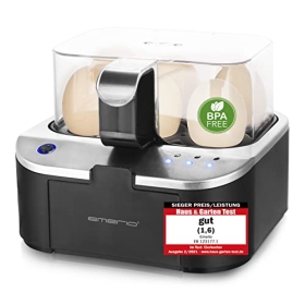 EMERIO EB-123177.1 Cocedor de huevos antiadherente con vaso medidor, sin BPA, negro, plateado