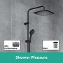 Shower system with thermostat, rain shower (240 x 240 mm) with mixer tap, hand shower (2 jet types), hose, shower rail and corner head shower (1 jet type), matt black