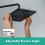 Shower system with thermostat, rain shower (240 x 240 mm) with mixer tap, hand shower (2 jet types), hose, shower rail and corner head shower (1 jet type), matt black