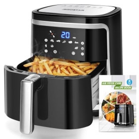 Aigostar Air Fryer 7L, 1900 W, ölfreie Fritteuse mit 7 Funktionen, LED-Touchscreen, Dual-Use: mit Korb oder Schublade. BPA-frei. Rezeptbuch inklusive, Antihaft-Korb, Schwarz (IBT)