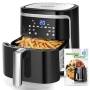 Aigostar Air Fryer 7L, 1900 W, ölfreie Fritteuse mit 7 Funktionen, LED-Touchscreen, Dual-Use: mit Korb oder Schublade. BPA-frei. Rezeptbuch inklusive, antihaftbeschichteter Korb, schwarz (IBT)