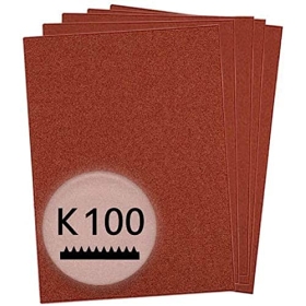 kwb sandpaper sheet 230x280 mm made of corundum with grain size 100, good bonding and robust paper backing for coarse sanding of wood and metal