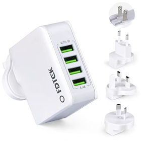 Universal-Stecker-Adapter, internationaler Reiseadapter, mehrere USB-Wandladegeräte, 22 W, 4,4 A, Universal-Ladegerät mit US/UK/EU/AU-Stecker für iPhone/Samsung/Huawei/iPad/Android/Tablet, Weiß