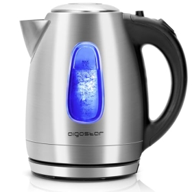 Aigostar Queen – Elektrischer Wasserkocher, mit LED-Beleuchtung, 1,7 Liter, BPA-frei, Edelstahl, Anti-Kalk-Filter, Schutzsystem gegen Trockenkochen, 2200 W, exklusives Design. 