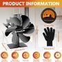 Fireplace Fan, 6-Blade Stove Fan, with Magnetic Thermometer and Gloves, Air Circulation – POWZOO