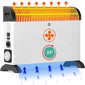 2000 W elektrischer Konvektionsheizer mit 24-Stunden-Timer und Turboventilator, 3 Heizstufen, energiesparend