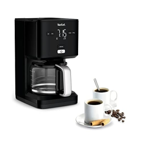 Tefal Smart N Light CM6008 Kaffeemaschine, Filterkapazität von 1,25 l, extra großer Extraktionskopf, 24 Stunden programmierbar, Aromafunktion, automatische Abschaltung in 30 Minuten, tropffrei, schwarze Farbe