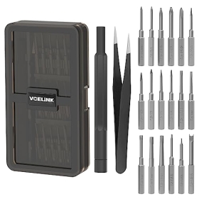 VCELINK Juego de destornilladores mecánicos de precisión con puntas largas S2, mini juego de destornilladores magnéticos 20 en 1, Torx Phillips con pinzas, juego de herramientas de reparación para iPhone, Mac, PS4, ordenador portátil, interruptor, reloj