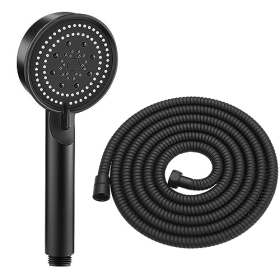 Givenme shower head hand shower, 360° rotatable high pressure shower head, water-saving pressure-increasing shower head, 2 jet types with filter 3 PP cotton (black + hose)