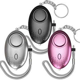 Key ring for protection against aggression, personal alarm 150 dB, with LED backlight, set of 3.